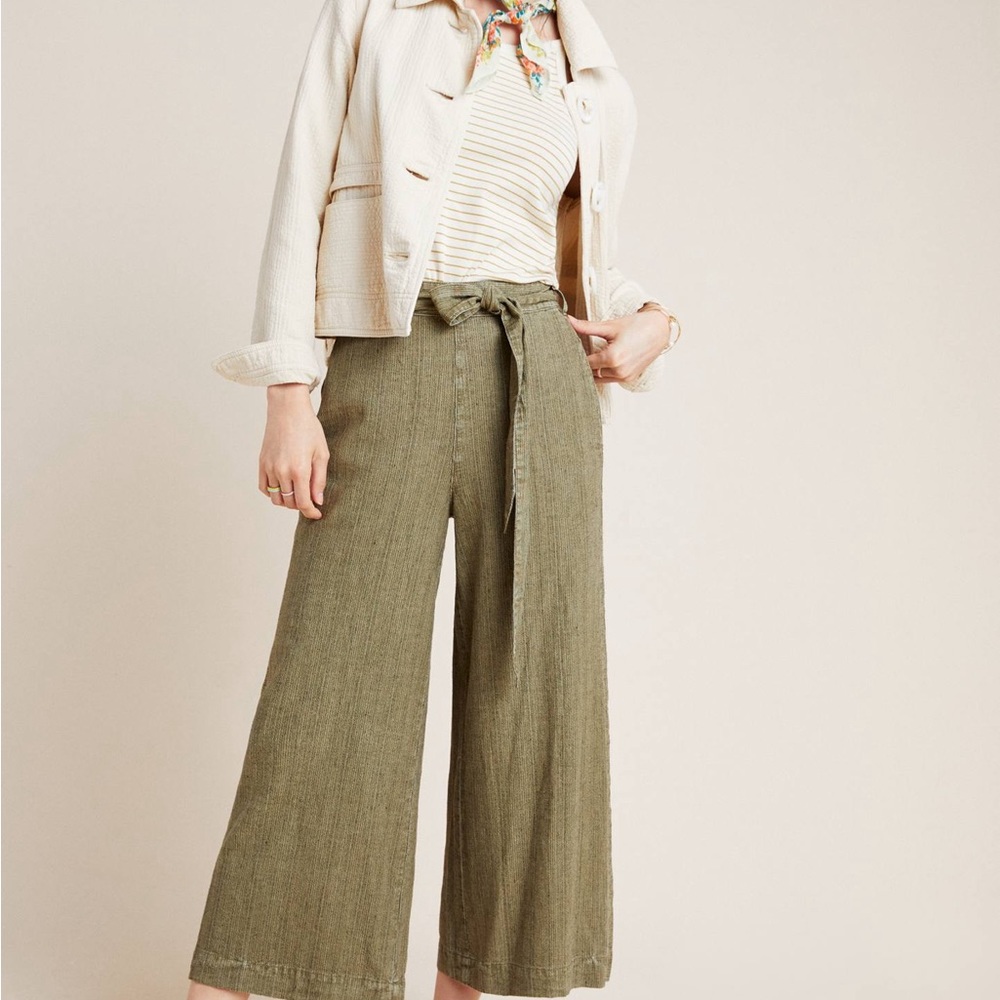Anthropologie Overdyed Cropped Wide-Leg Pants Linen/Cotton Blend